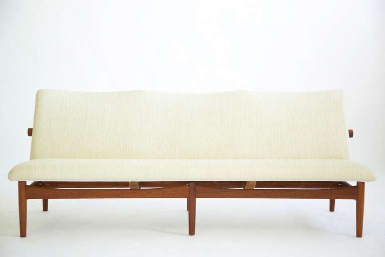Finn Juhl for France & Daverkosen; Pair of three seat sofas.
Reupholstered with Great Plains fabric.
[John Stuart disc label]