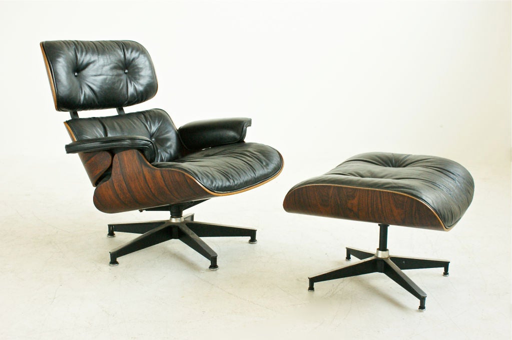 Eames for Herman Miller, 670 Lounge Chair and 671 Ottoman, with Brazilian Rosewood.<br />
<br />
Ottoman measures: 25.5 w x 21 d x 16.5 h inches. Signed with decal manufacturer’s label to underside: [Herman Miller].