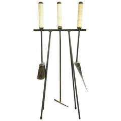 Wrought Iron Fireplace Tools in the Style of McCobb