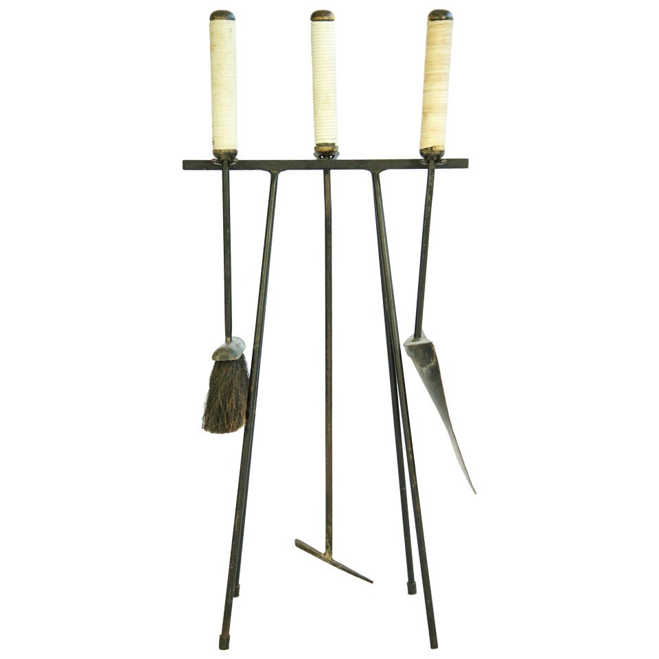 Wrought Iron Fireplace Tools in the Style of McCobb