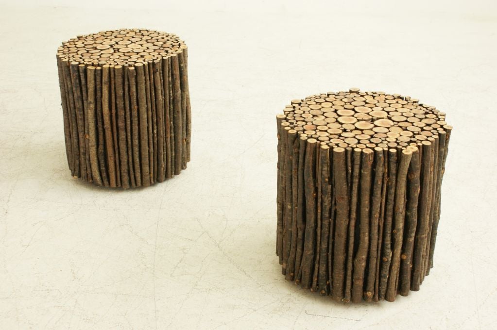Pair of end cut branches end tables.