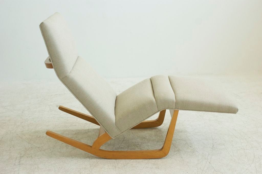John Keal for Brown and Saltman rocking chaise.
Reupholstered with off-white wool.
 Additional dimension: 12