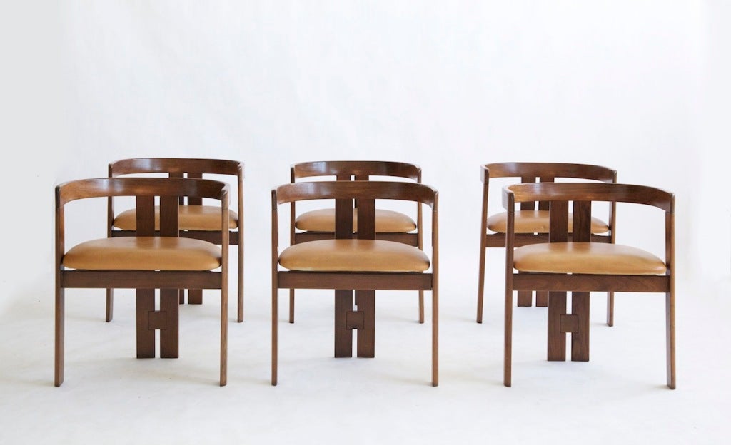 AFRA AND TOBIA SCARPA for Knoll Gavina Set of 6 Pigreco chairs, 

Signed with decal manufacturer’s label to underside [Gavina Model Made In Italy].