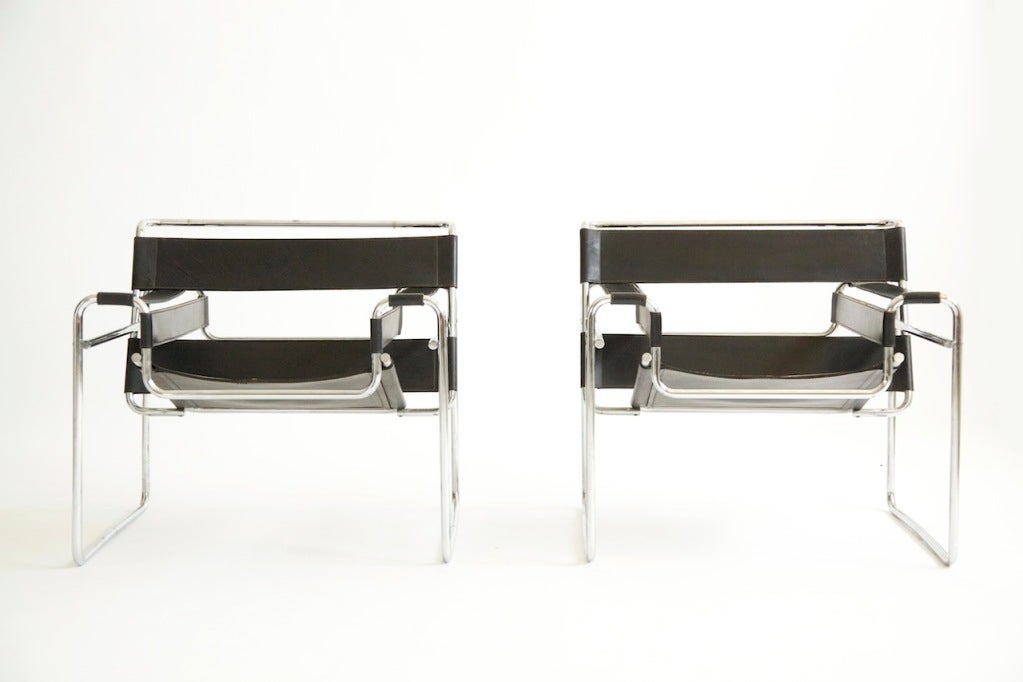 Marcel Breuer for Knoll Pair of Wassily lounge chairs.

One of the most famous chairs of the 20th century, the Wassily has been in constant production since 1927. This example in black leather was made in the 1970s.