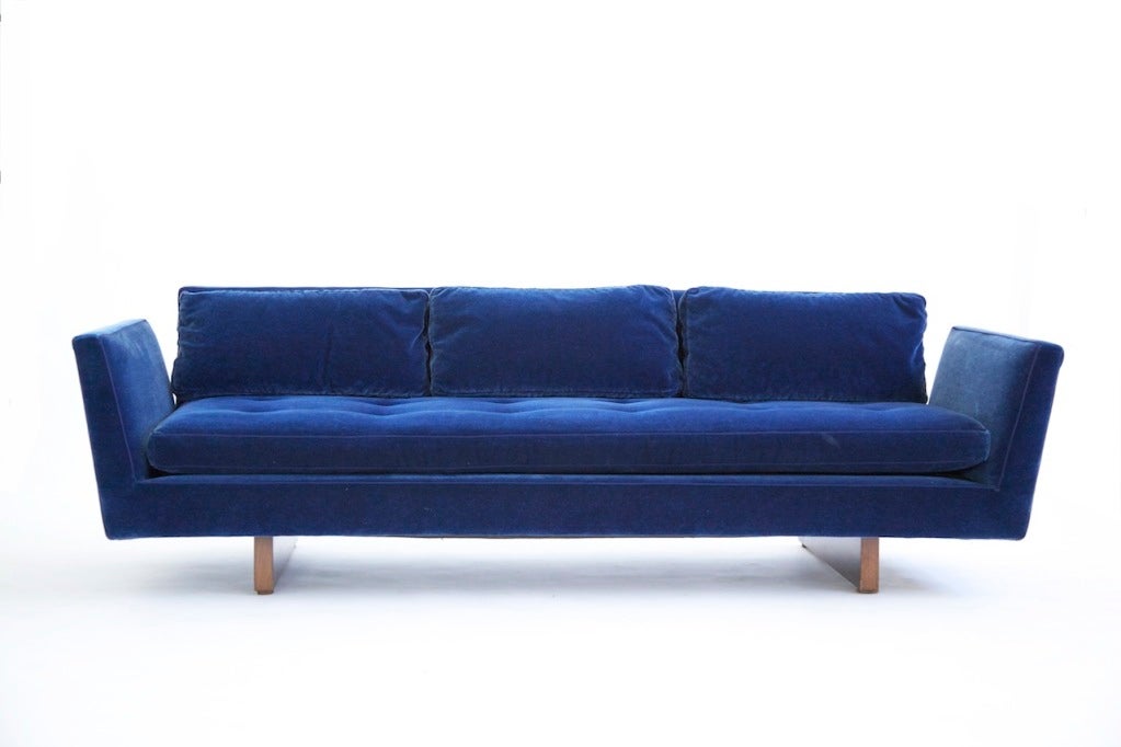 Wormley for Dunbar, Split-Arm Blue Velvet Sofas. Model 5948
Other dims: Seat height 17