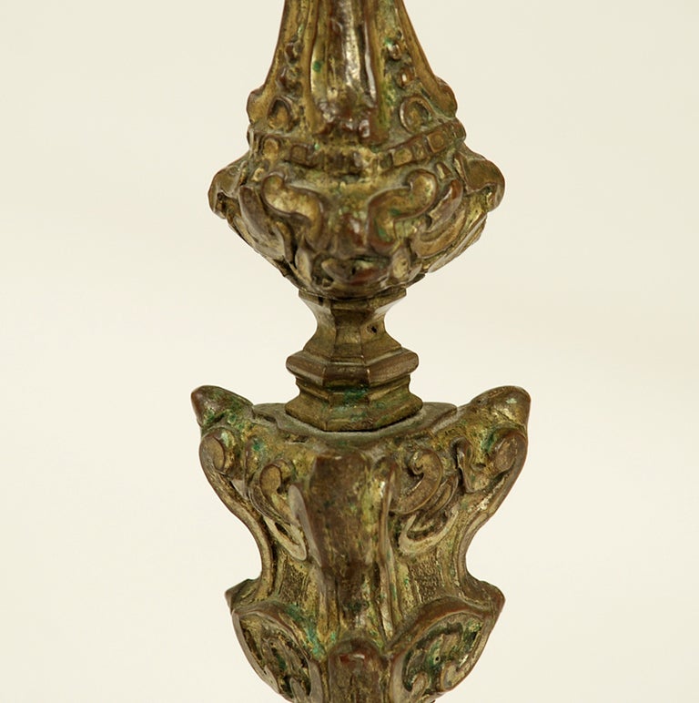 17th Century Italian Baroque Bronze Pricket Lamp In Good Condition In San Francisco, CA