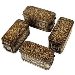 Antique A Collection of Four Good Silver Inlaid Betel Nut Boxes circa 1900