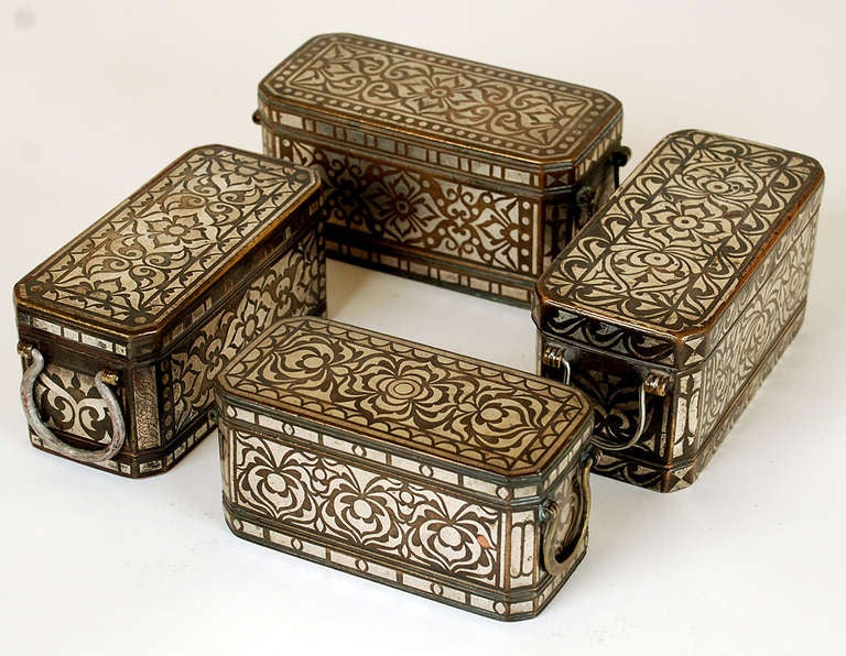 Philippine A Collection of Four Good Silver Inlaid Betel Nut Boxes circa 1900