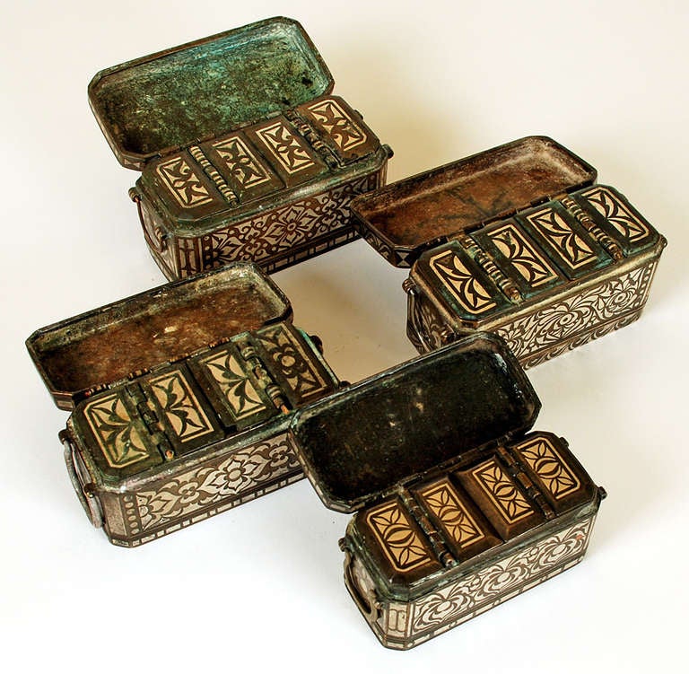 20th Century A Collection of Four Good Silver Inlaid Betel Nut Boxes circa 1900