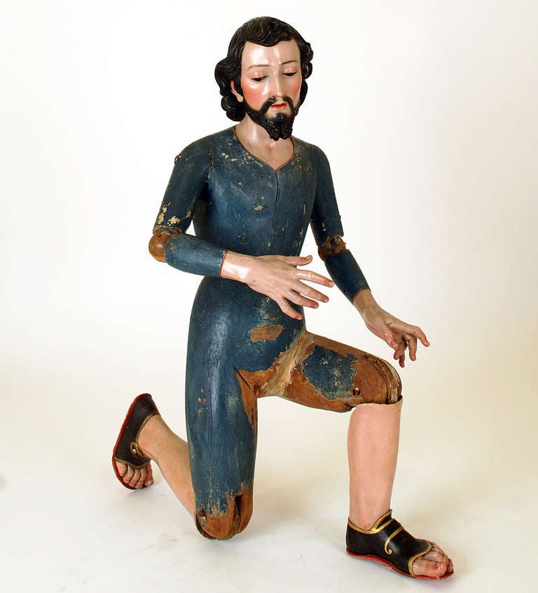 Carved A Large, Fine and Rare Spanish Colonial Articulated Saint Joseph Santo For Sale