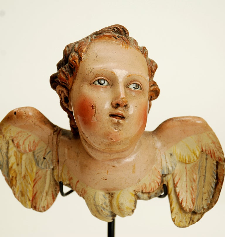 A Good Pair of 18th Century Carved and Polychrome Painted Cherubs