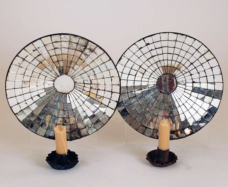 A Pair of Good 19th Century Mirrored Tin Candle Sconces