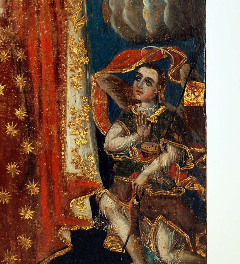 Rare, Large Early 19th Century Spanish Colonial Painting on Board of Our Lady of Mt. Carmel In Excellent Condition In San Francisco, CA