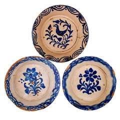 A Collection of Three Good 19th Century Spanish Granadino Blue on White Chargers