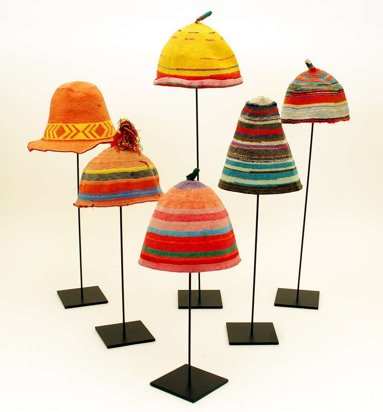 A collection of six bright and cheerful vintage 'Dorze' caps - southern Ethiopia. Hand crocheted. Circa 1960's / 1970's.

The Dorze people are an Ethiopian ethnic group living mostly in the Southern part of the country. They are known for the