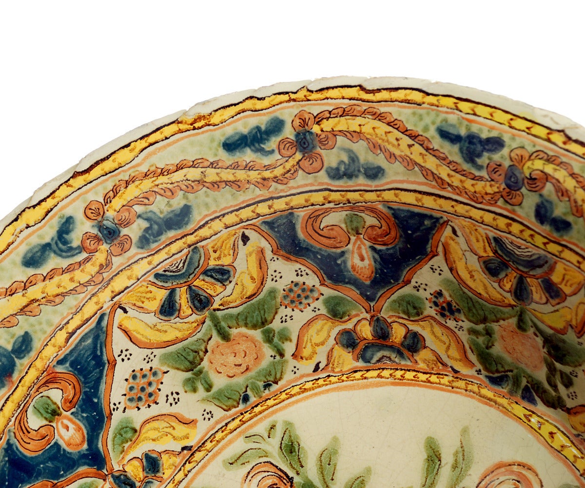 Ceramic Magnificent Talavera Poblana Majolica Lebrillo, Mexico circa 1800