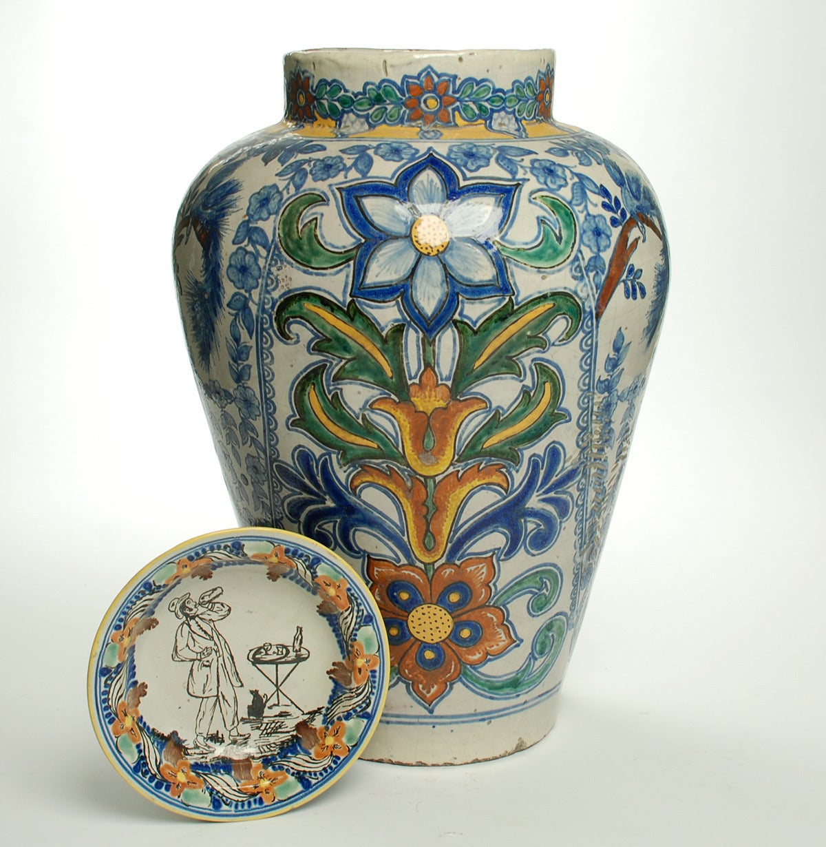 Large Antique Mexican Talavera Poblana Jarron