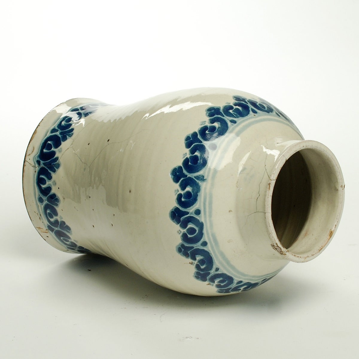 Ceramic Very Rare Mexican Talavera Poblana Blue on White Florera For Sale