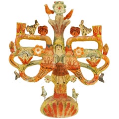 Vintage Mexican Tree of Life Candelabrum by Aurelio Flores