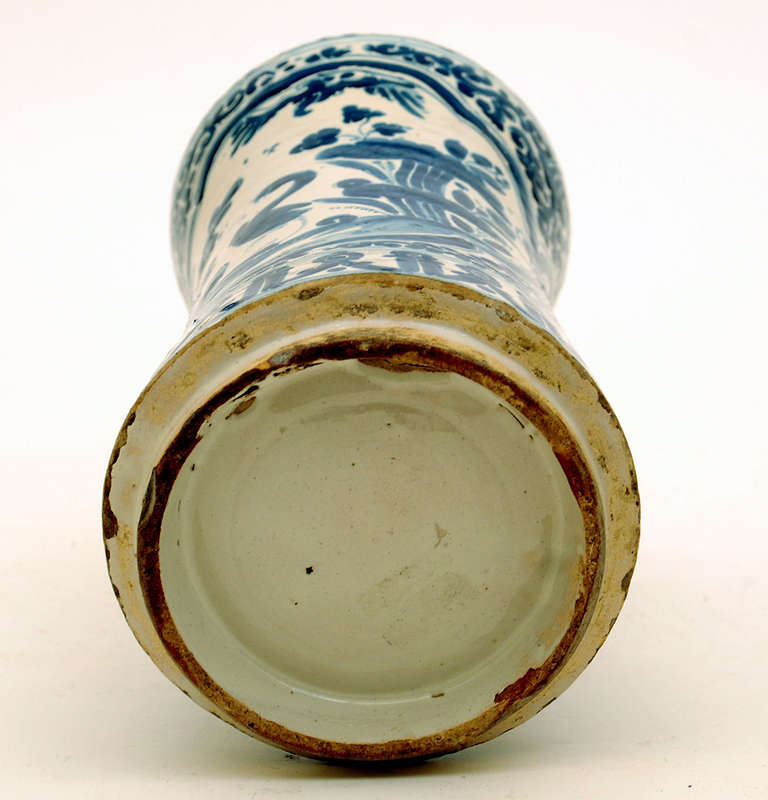 Ceramic A Fine 18th Century Mexican Talavera Poblana Blue on White Albarello