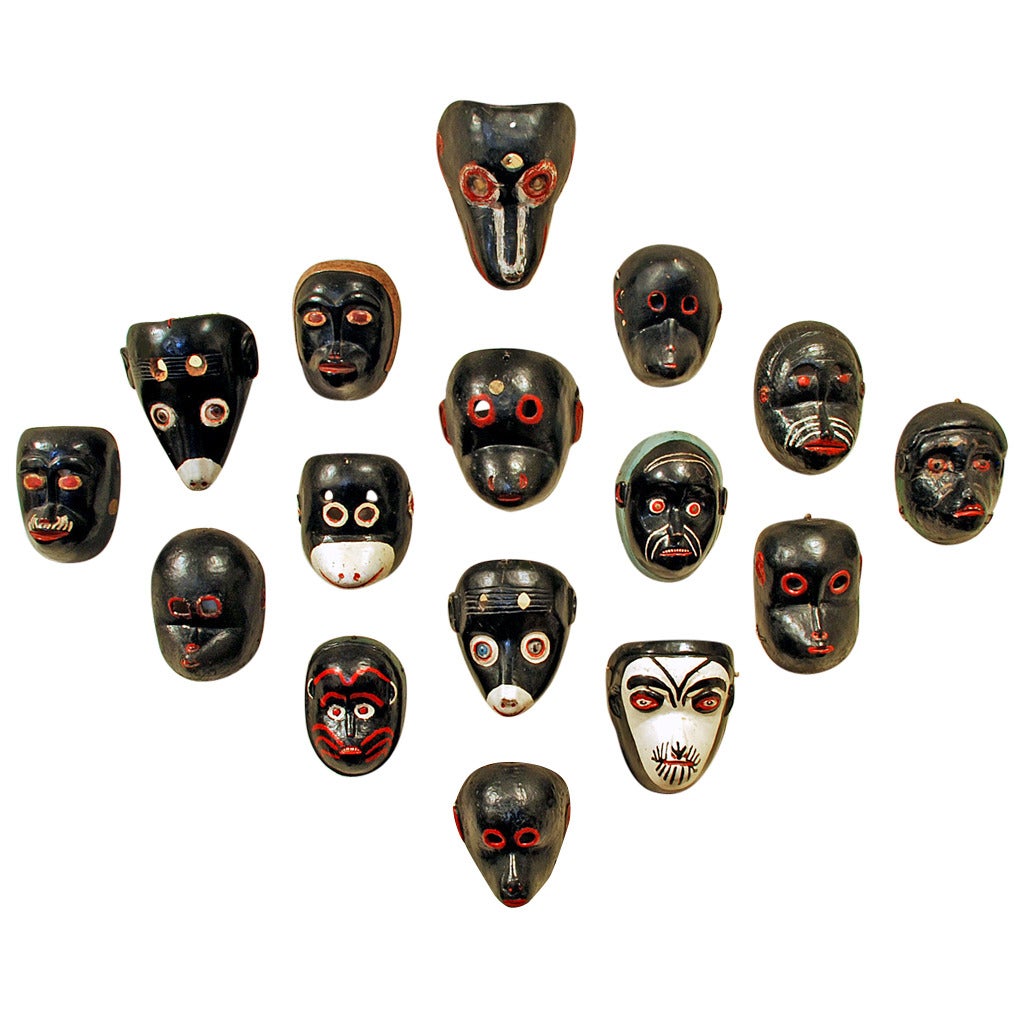 Superb Collection of 16 Antique Guatemalan Mico and Monkey Masks For Sale