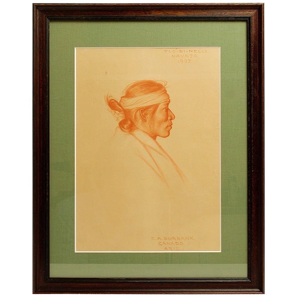 Rare Original E.A. Burbank American Indian Sketch, Navajo, 1907 For Sale