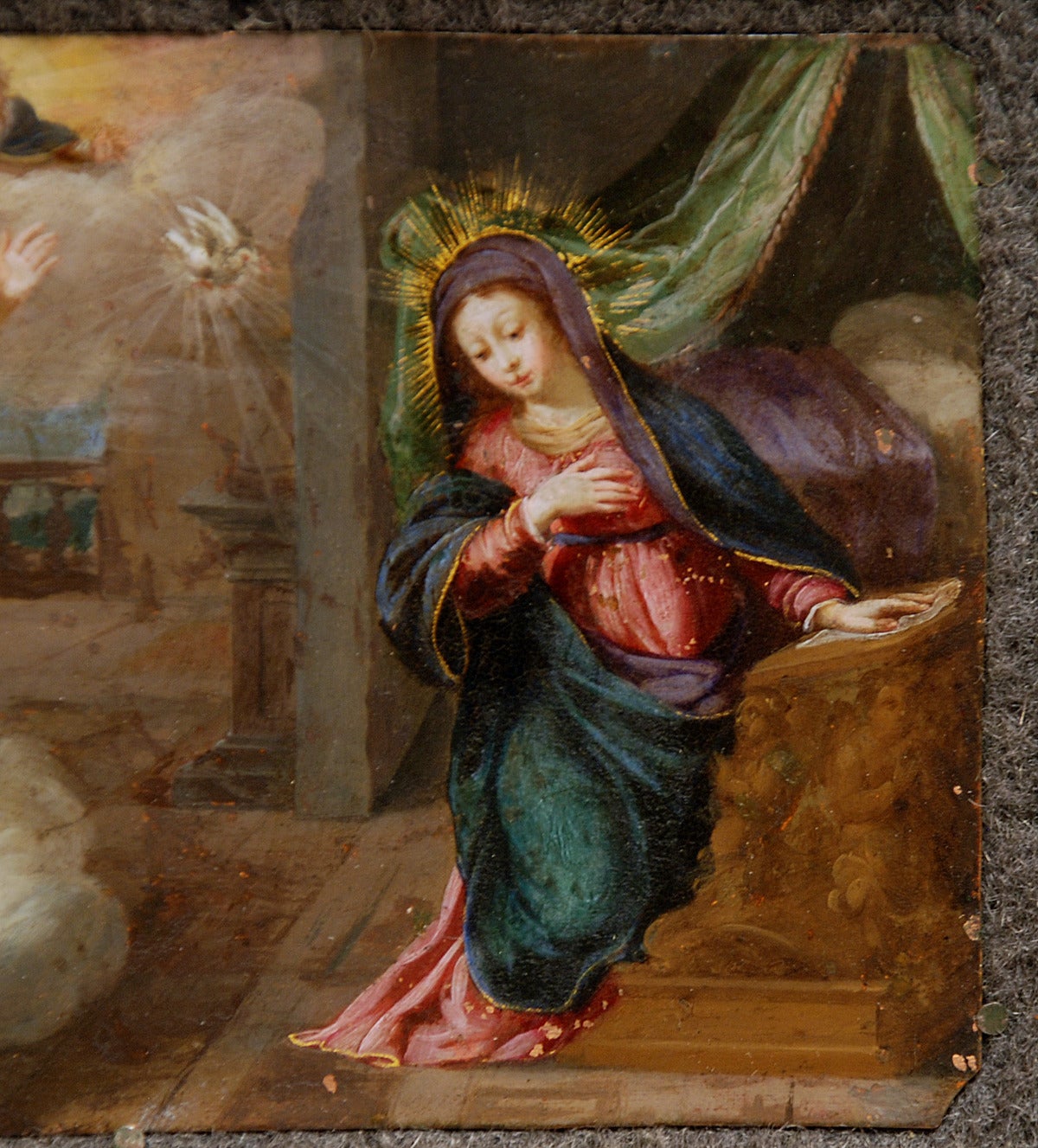 18th Century and Earlier Annunciation of Mary, 17th Century Italian Oil on Copper Painting For Sale