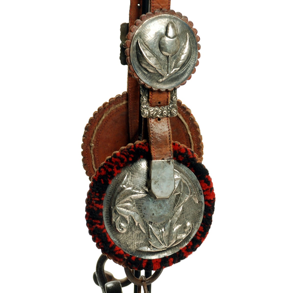 20th Century Rare Antique Mexican Horse Bridle with Silver Conchos For Sale