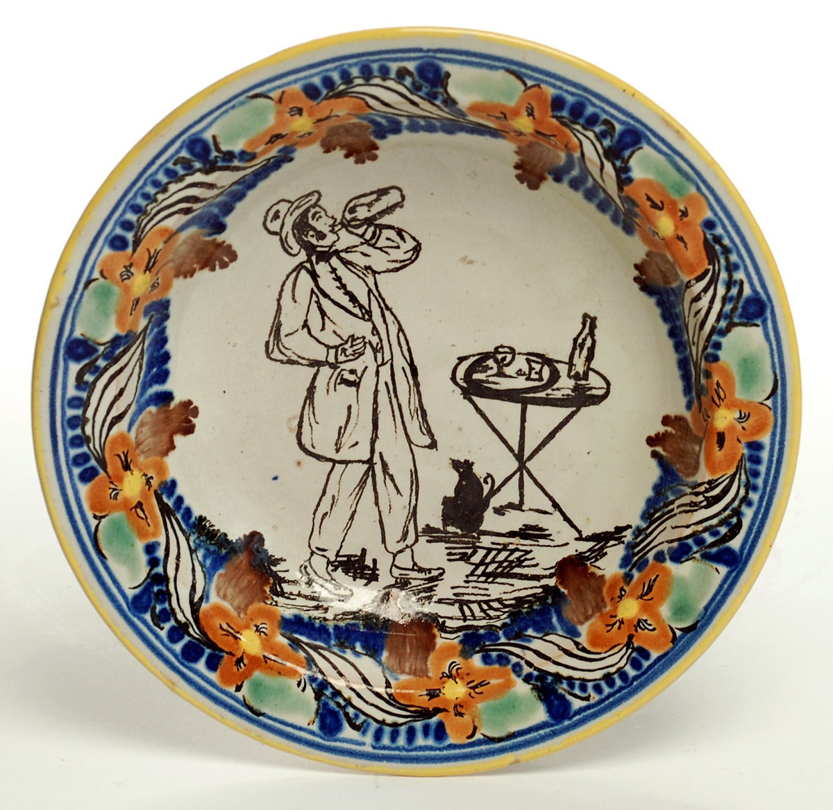 19th Century Mexican Talavera Plate - El Borrachin