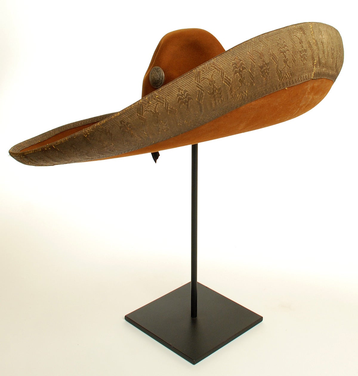 20th Century Large Antique Mexican Felt Sombrero with Silver Conchos For Sale