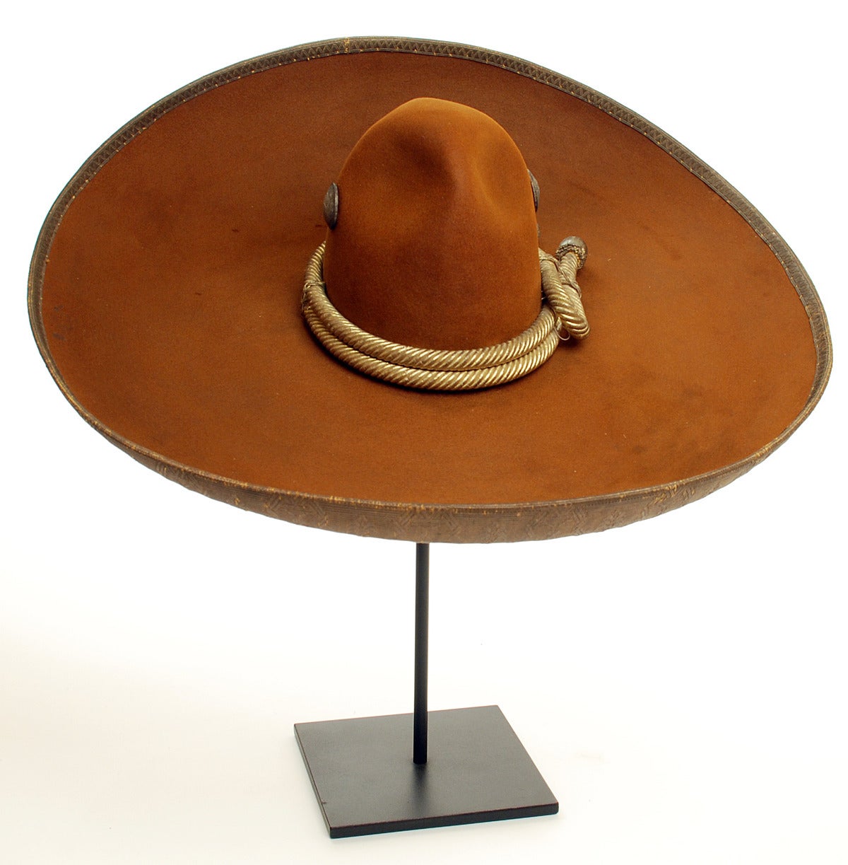Large Antique Mexican Felt Sombrero with Silver Conchos In Excellent Condition For Sale In San Francisco, CA