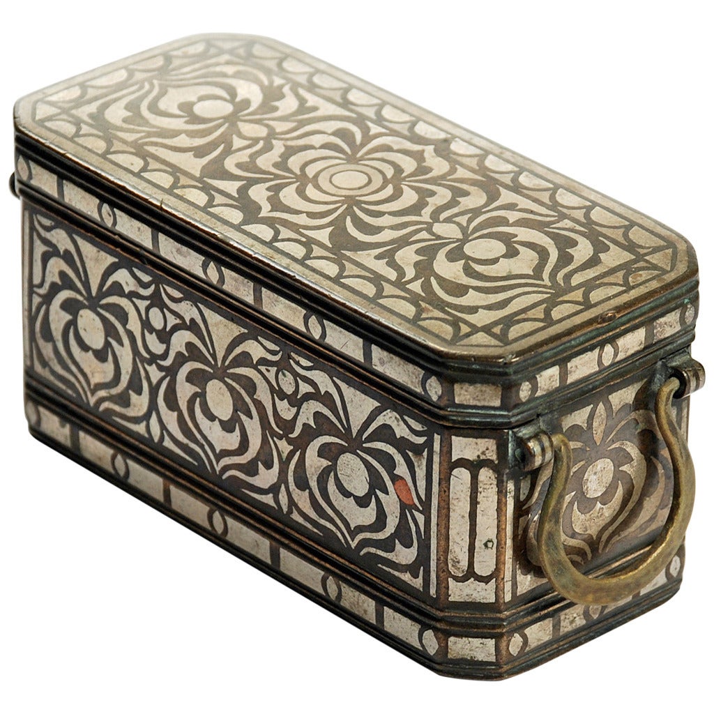 Antique Silver Inlaid Betel Nut Box, circa 1920 For Sale