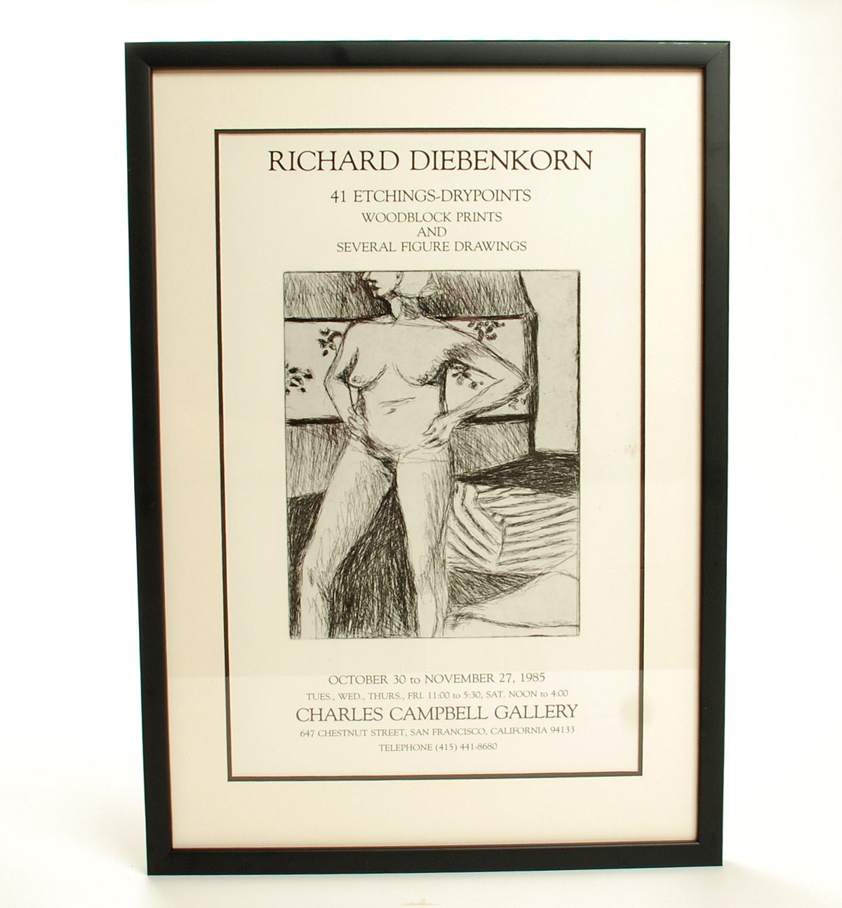 American Very Rare Original Richard Diebenkorn Drypoint Etching and Handbill, 1965