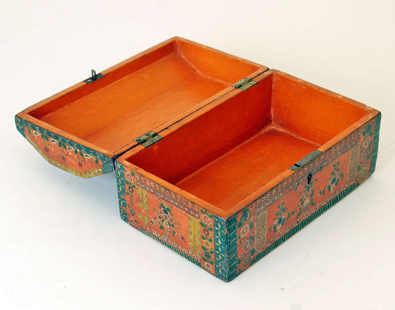 Wood A Stunning 19th Century Hand Painted and Lacquered Keepsake from Olinala, Mexico