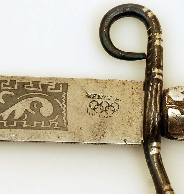 Mid-20th Century Rare Antique Mexican Amozoc Olympic Silver Sword for Sam Yorty For Sale