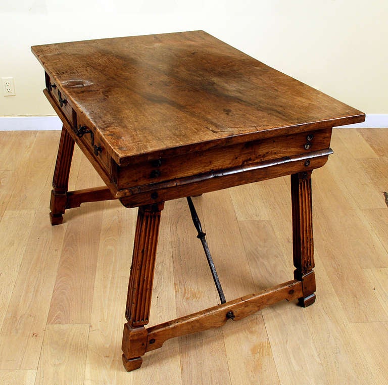 Iron 17th Century Spanish Baroque Walnut Writing Desk For Sale