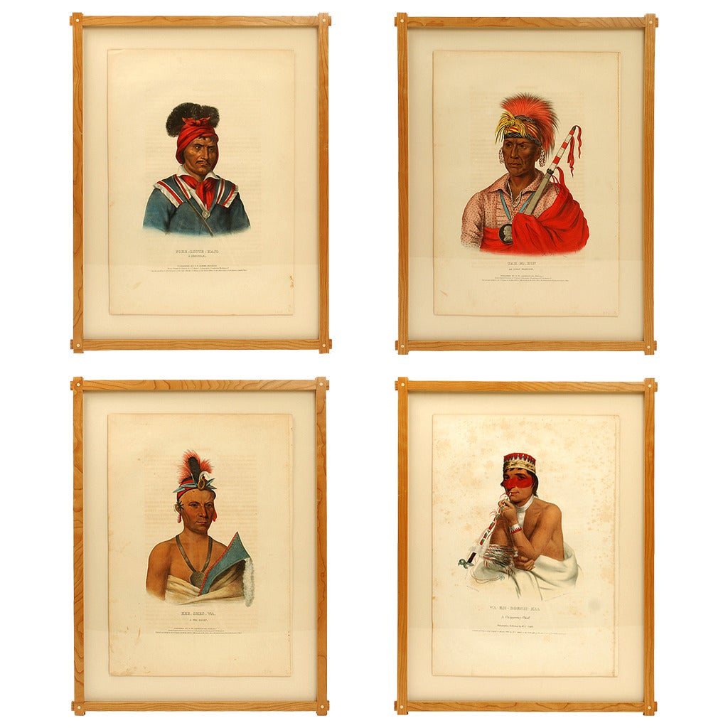 Suite of Four Rare McKenney & Hall Hand-Colored Lithographs, circa 1840 For Sale