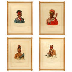 Antique Suite of Four Rare McKenney & Hall Hand-Colored Lithographs, circa 1840