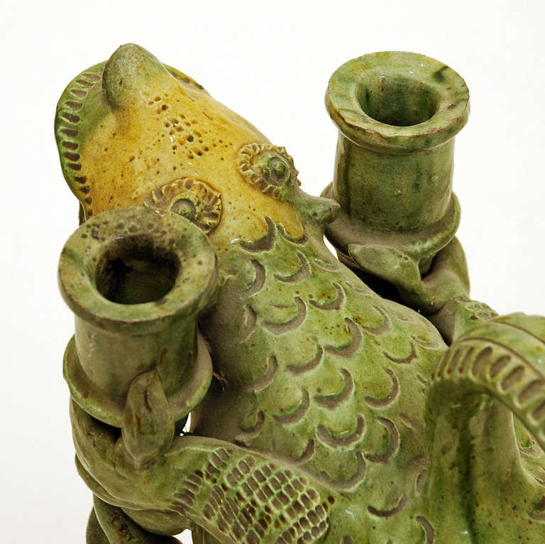Very Rare 19th Century Portuguese Majolica Dragon Candelabra For Sale 3