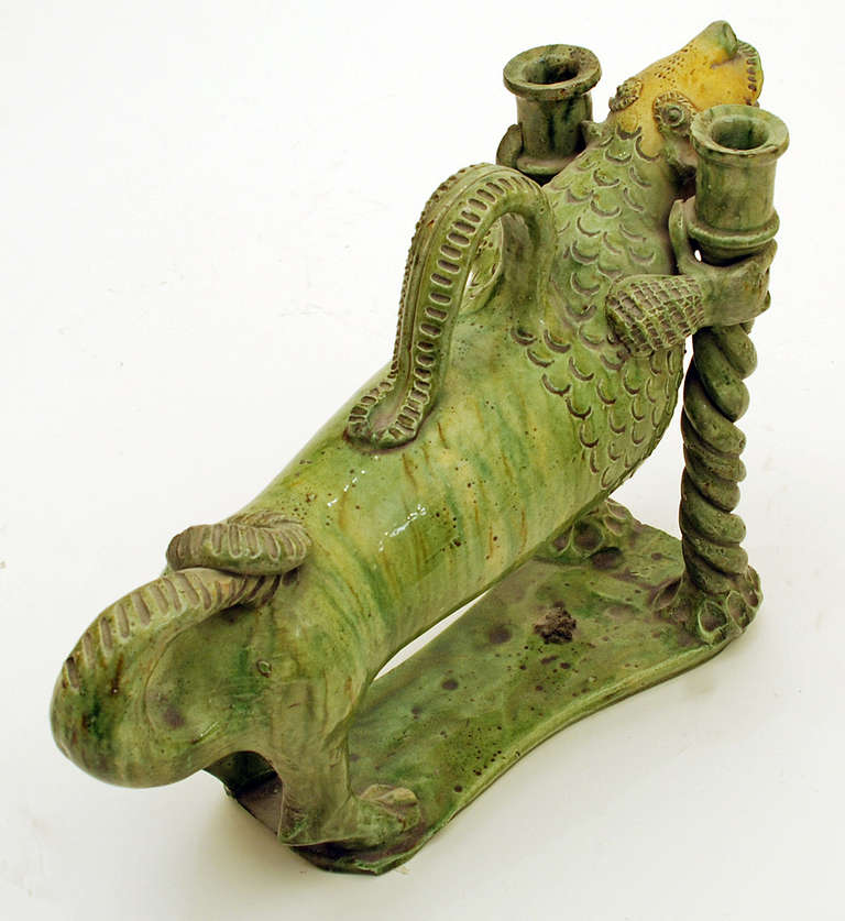 Very Rare 19th Century Portuguese Majolica Dragon Candelabra For Sale 2