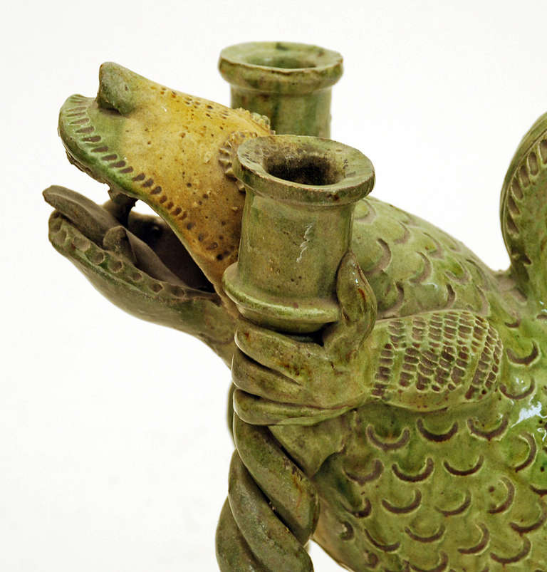 Very Rare 19th Century Portuguese Majolica Dragon Candelabra For Sale 1
