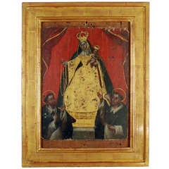 Antique A Good 18th Century Spanish Colonial Painting - Our Lady of the Rosary