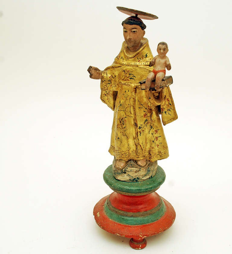 Mexican Stunning 18th Century Spanish Colonial Saint Antony Santo For Sale