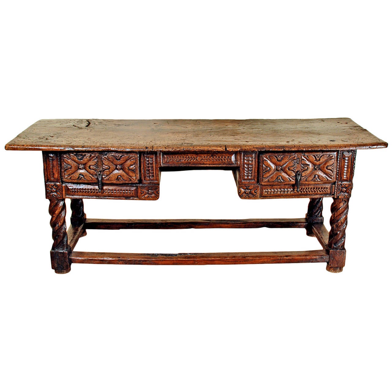 Superb 17th Century Spanish Baroque Period Chestnut Desk For Sale