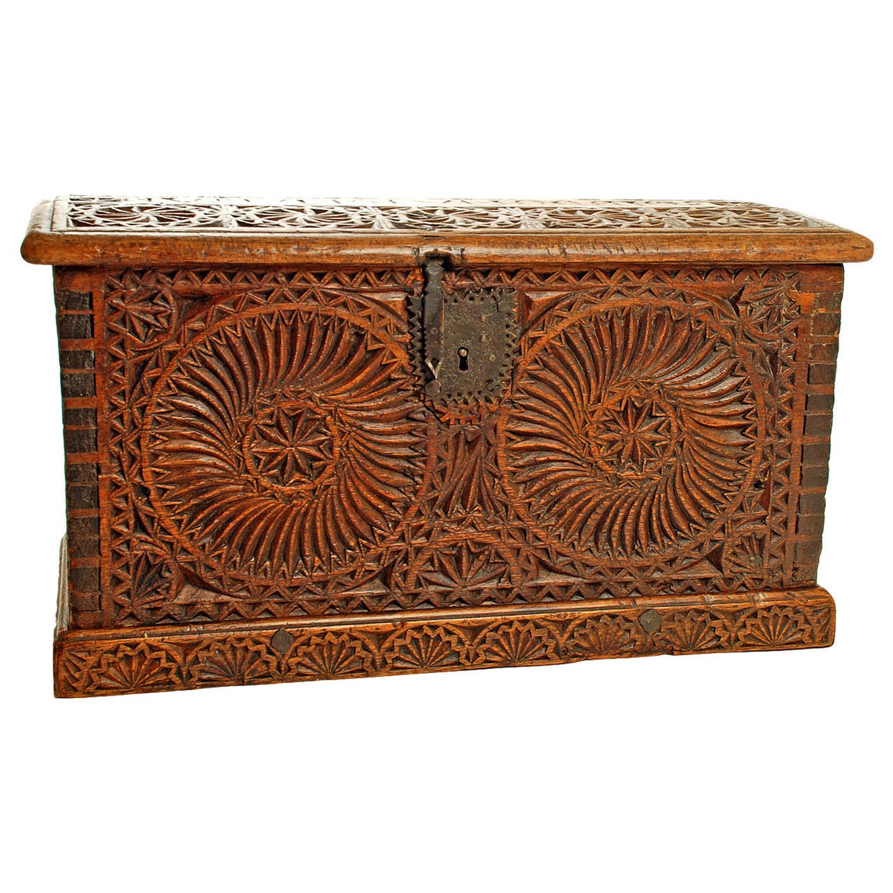 18th Century Spanish Colonial Six-Panel Cedar Wood Box For Sale