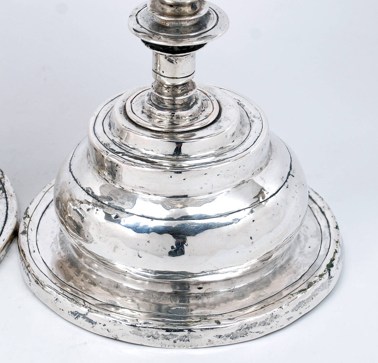 Pair of 17th Century Spanish Colonial Silver Candlesticks For Sale 5