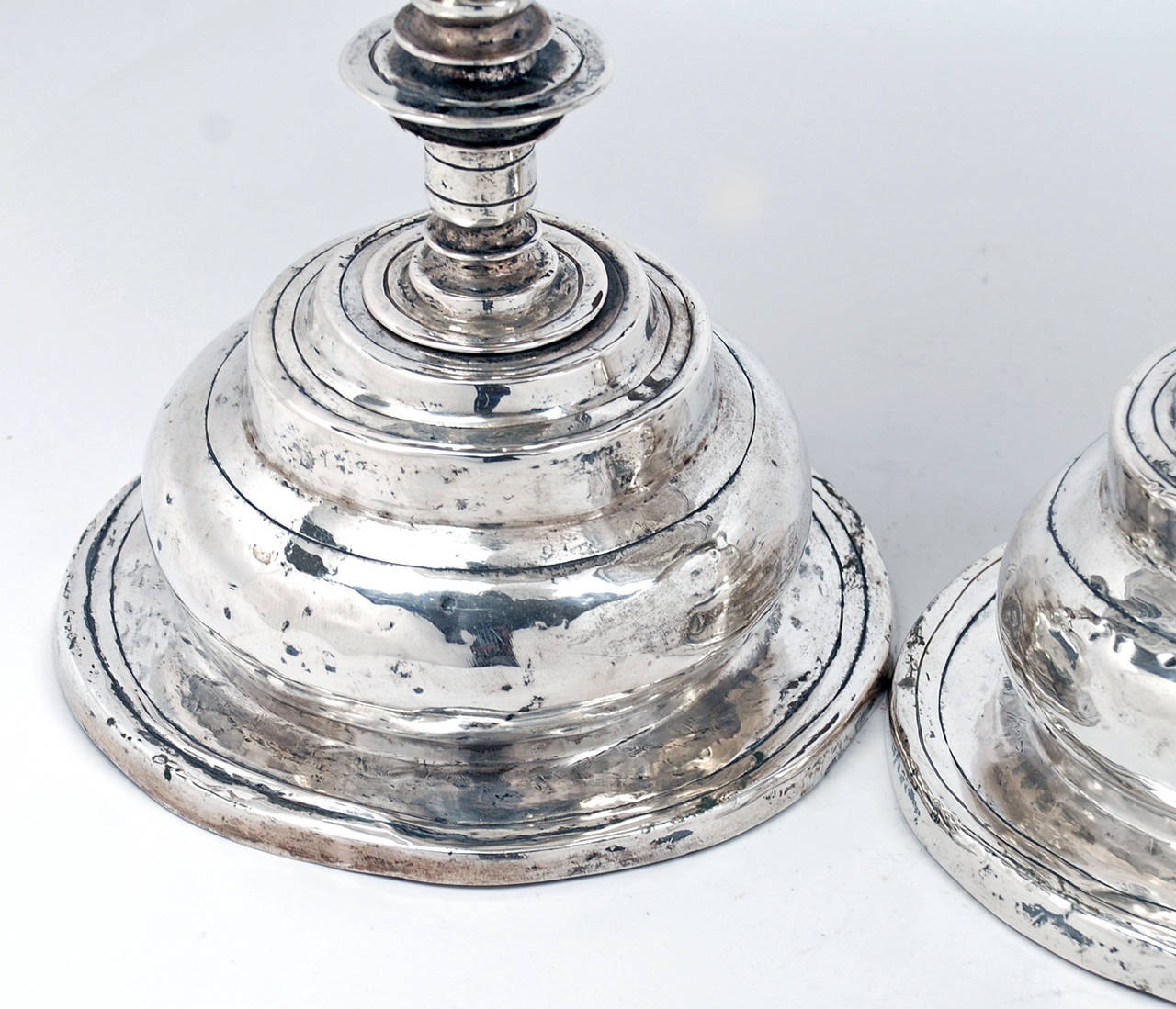 Pair of 17th Century Spanish Colonial Silver Candlesticks For Sale 6