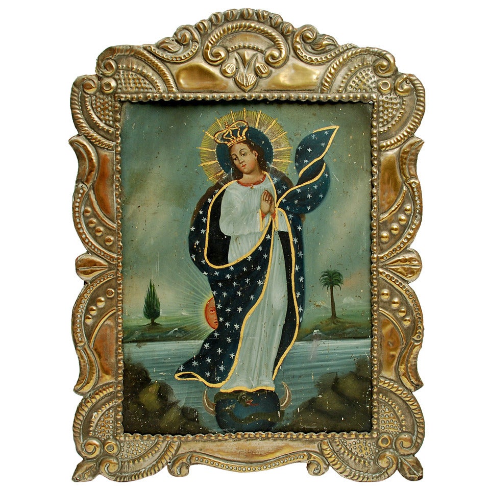 A Good 19th Century Mexican Retablo - La Purisima Concepcion