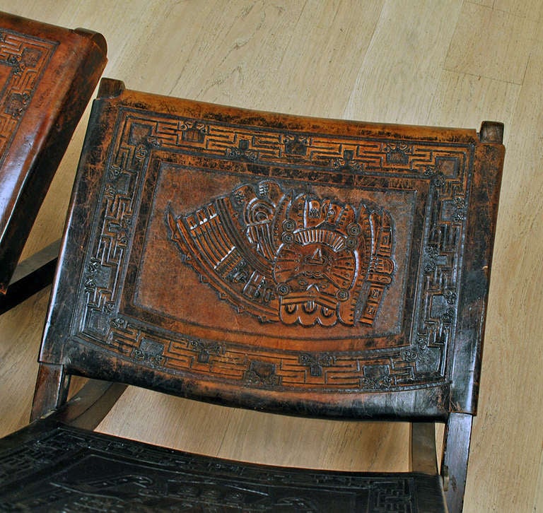 Pair of Good Vintage Mexican Butaque Campeche Chairs - Circa 1940's For Sale 4