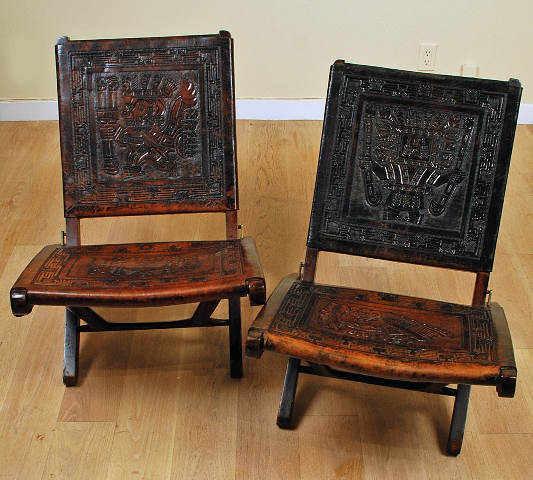 Pair of Good Vintage Mexican Butaque Campeche Chairs - Circa 1940's For Sale